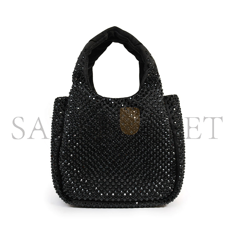 PRADA BLACK SATIN CRYSTAL TOP HANDLE MINI TOTE BAG 1BA349 (18*16*10cm) 